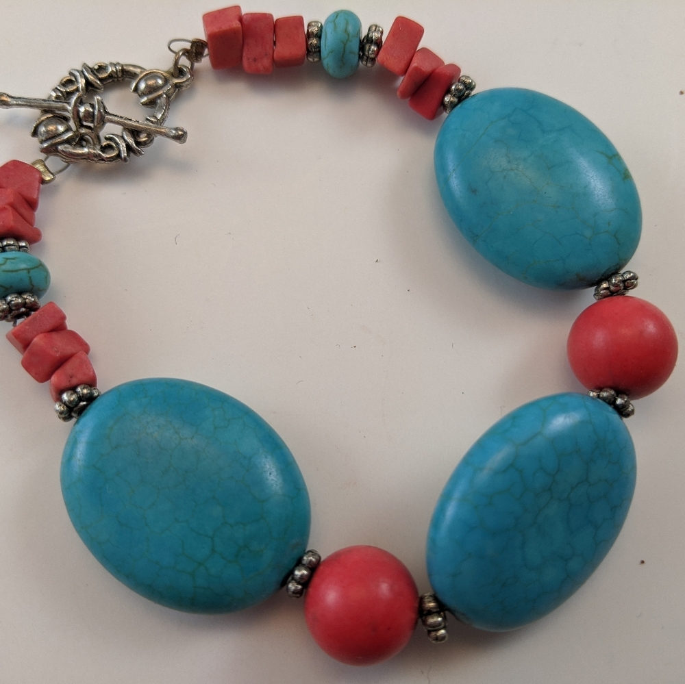 Turquoise and coral bracelets